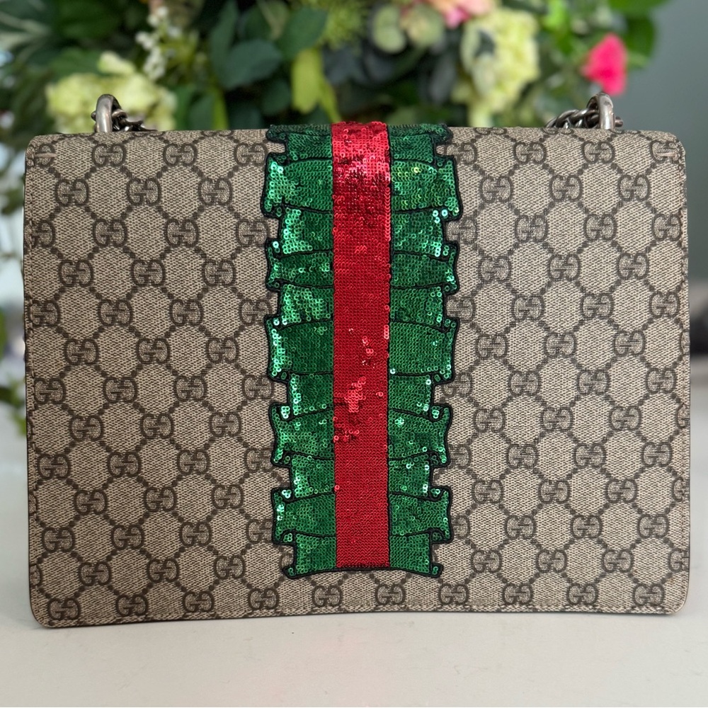 Gucci GG Supreme Monogram Lightning Embroidered Medium Dionysus Shoulder Bag - Picture 2 of 16